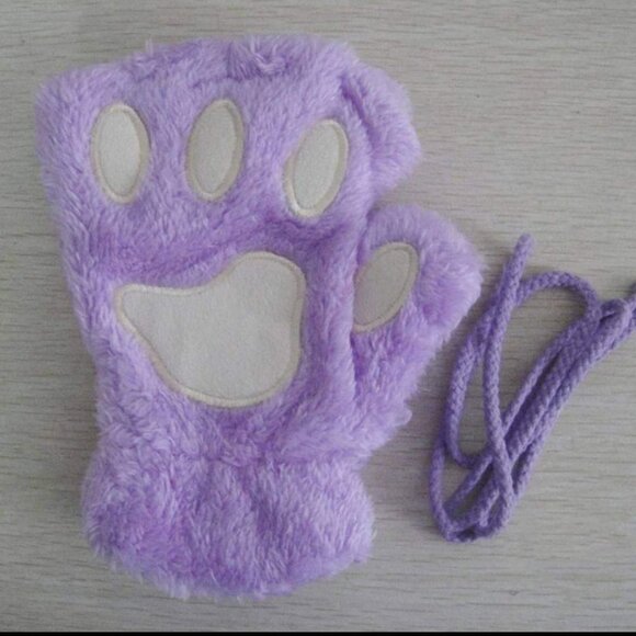 x2 Pairs Plush Paw Fingerless Gloves - Brand New - Picture 3 of 7